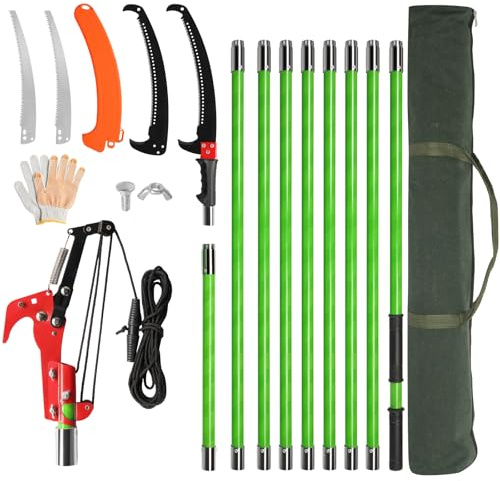 Outopee 30FT Pole Pruning Saw with Sharp Blade, Scissors, Carry Bag, Green