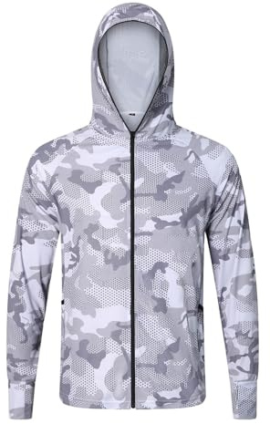 Bastwahl T-Shirt Anti UV Homme - UPF 50+ Anti-UV à Manches Longues avec Masque Full Zip Sweats à Capuche Hoodie D'extérieur Respirantes Léger Stretch Jacket Natation Surf
