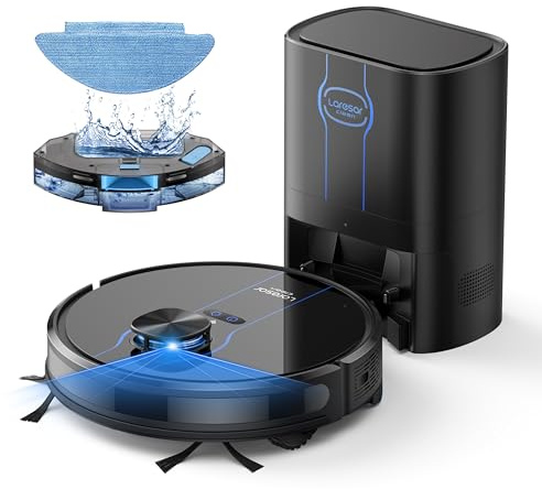 Laresar Clean Saugroboter mit Wischfunktion, 10000Pa Saugroboter mit Absaugstation L6 Nex, LiDAR Navigation, 3L Staubsauger bis zu 180Min, 3-in-1 Kehren, Wischen und Staubsaugen, Ideal für Tierhaare