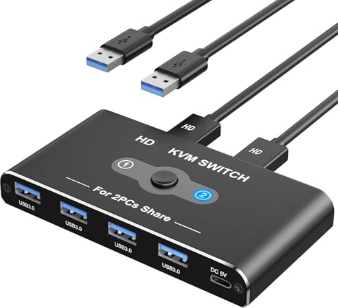 ZEPFJHE Commutateur KVM compatible HDTV 4K60Hz pour une commutation fluide entre 2 ordinateurs partageant 1 écran et périphériques USB 3.0 Commutateur de clavier