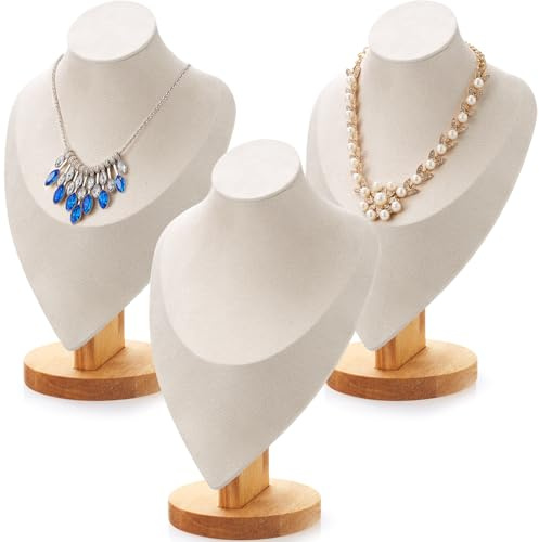 Juexica 3 Pcs Necklace Display Stand Bamboo Jewelry Bust Display Stands Beige Bust for Selling for Vendors Trade Organizer(11.4 x 7.5 Inches)