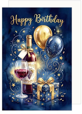 Edition Seidel Carte de vœux d'anniversaire de qualité supérieure avec enveloppe. Carte de vœux avec inscription en anglais. Motif vin rouge. Cadeau d'amour pour homme et femme (G3999 SW2026)
