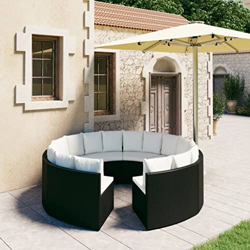 Owoxanthellate Salon de jardin 8 pièces en polyrotin - 88 x 66 x 67 cm - Forme éventail - Canapé d'extérieur - Résistant aux intempéries - Avec coussins pour balcon, terrasse, jardin d'hiver