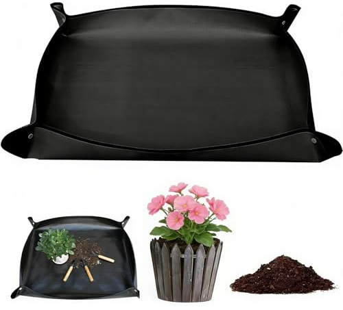 hankousi 1 alfombrilla de jardinería impermeable de 100 x 150 cm, bandeja plegable para macetas y gran superficie de trasplante para plantas, base de trasplante para macetas, plántulas, cambio de