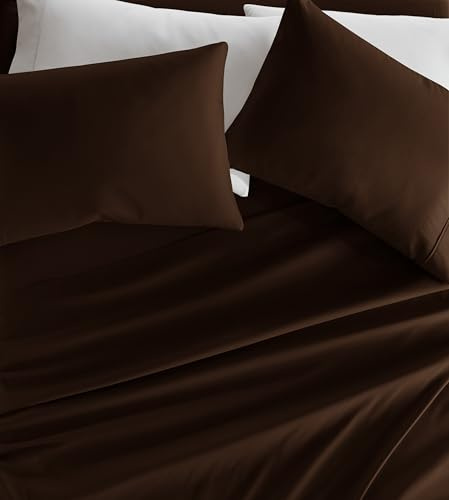 Linen Market Brushed Microfiber Queen Sheet Set 4 Piece – Oeko-TEX Certified Ultra Soft & Wrinkle-Free - 16 Deep Pocket Sheets - Easy Care Queen Size - Chocolate