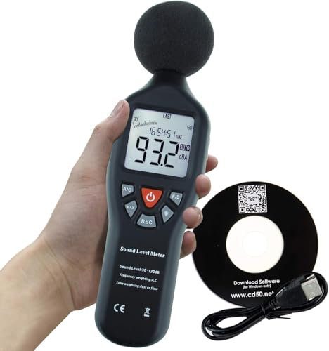 Instrument Compact Professional Digital Sound Level Meter Decibel with Backlit Display High Accuracy Measuring 30dB-130dB with Data Record Function