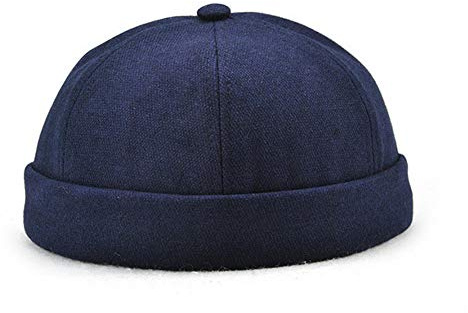 Zegoo Unisex Women Men Skullcap Sailor Cap Rolled Cuff Retro Brimless Beanie Hat Blue