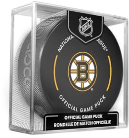 Bruins Official Game Hockey Puck with Holder