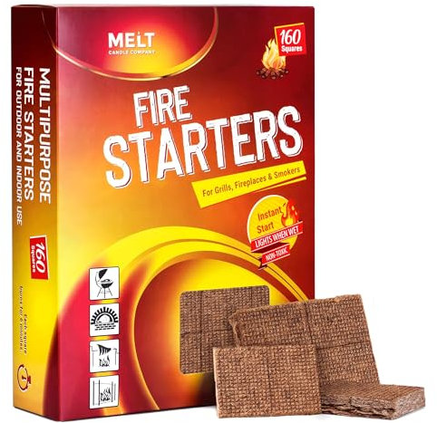 Accendifuoco Big Pack 160 quadrati di carbone di avviamento per griglie, camino, camino, caminetti, fumatori, senza fiamme e sapore.