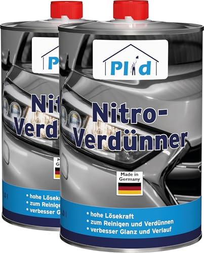 PLID® Nitroverdünner 2L [REINIGUNG & VERDÜNNUNG] - Farbloser Verdünner mit hoher Lösekraft & verbesserndem Glanz - für lufttrocknende & einbrennbare Kunstharzlacke geeignet - Verdünnung von Lacken