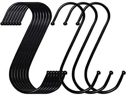 DDSHUN 10 PCS Heavy Duty S Hooks Shaped Hooks Stainless Steel S Shaped Multifunctional Hanger Hooks Large Heavy-Duty Hooks for Kitchen Office Bathroom Closet Bedroom Workshop Garden - Black