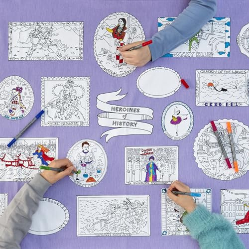 eatsleepdoodle Coloring Powerful Women Tablecloth for Kids – Reusable Washable Table Cover with 10pcs Washable Markers, Fun Arts & Crafts for Boys & Girls, Activity Blanket for Parties, Birthdays