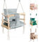 Babyschaukel Kinderschaukel Holz Stoff Babysitz Baby Schaukel zum Aufhängen 3 in 1 (Grau)