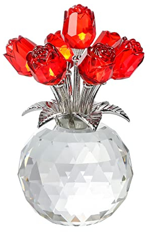 Ornalrist Statuette di rosa rossa in cristallo, regalo per donne, San Valentino, bouquet in vetro, ornamento per festa della mamma, compleanno, Natale, rubino, fiori da collezione, anniversario