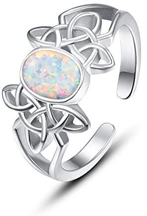 KINGWHYTE Damen Oval Opal Ring aus 925er Sterling Silber, Keltischer Knoten Ringe Verstellbarer Offener für Frauen Stimmungsring Stil Solitär Gefühls Edelstein s925 Ring