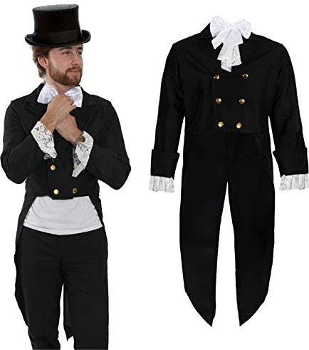 I LOVE FANCY DRESS Posh Victorian Man Costume - Large - Black Jacket, White Frilled Cuffs and Bowtie - Historical Fancy Dress Costume