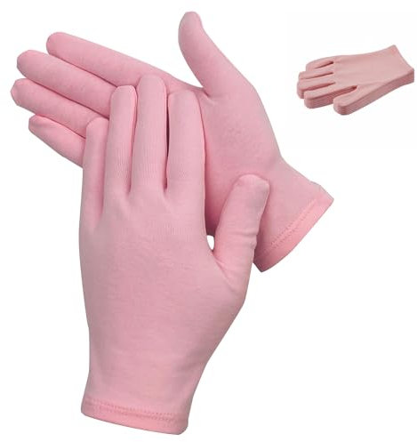 Donfri 5 Paar Baumwollhandschuhe Neurodermitis Arbeitshandschuhe Dünn Schutzhandschuhe Feuchtigkeitsspendende Handschuhe für Trockene Hände, Ekzeme, Schönheit (Rosa)