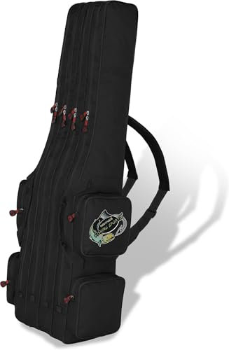 normani Rutentasche Angelrutentasche Rutenfutteral Aufbewahrungstasche 125 cm / 150 cm / 160 cm / 170 cm / 190 cm - Wasserabweisende Angeltasche Angelrucksack Farbe Schwarz 4 Innenfächer Größe 190 cm