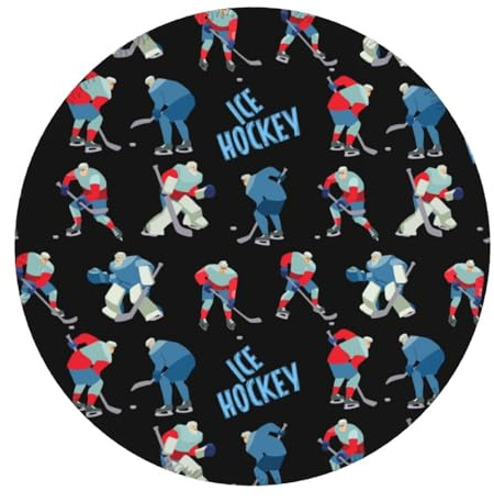 Lot de 4 petits tapis de souris de jeu – Base ronde en caoutchouc noir cool hockey sur glace – Sous-main de bureau avec bords cousus, tapis de souris pour ordinateur portable, clavier de PC, pour