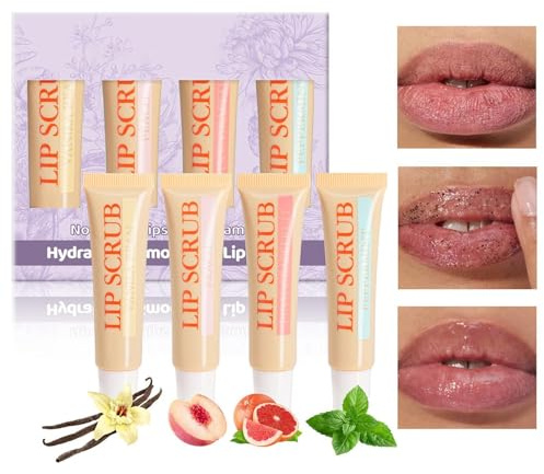 Bâton de gommage pour les lèvres, gommage exfoliant pour les lèvres | Exfoliant pour les lèvres Exfoliant pour les lèvres Hydratant,Ensemble de gommages à lèvres 4X, produits de soins pour les lèvres