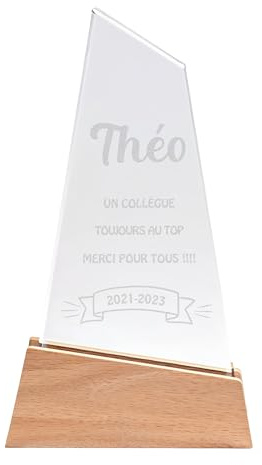 KDO MAGIC - Trophée Personnalisable - Coffret Cadeau Inclus - Trophée Verre personnalisé - Texte, prénom ou Date gravé - Triangle Bois - Anniversaire, récompense, Retraite - Thème Texte