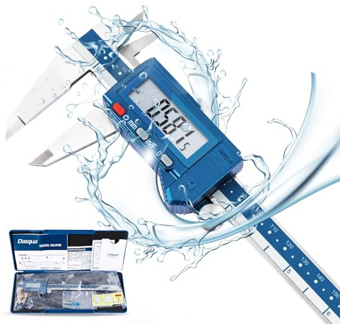Dasqua Calibrador digital de 8 pulgadas, calibre resistente al agua de acero inoxidable IP54 con pantalla LCD grande y caja de almacenamiento, fácil cambio entre pulgadas/métrico/fracción, precisión