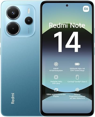 Xiaomi Redmi Note 14 4G Smartphone, 6GB+128GB, Ocean Blue, 108MP AI Camera System, 5500mAh Battery, 120Hz Eye-care Display, AI Features (No Charger Included), 2 Year Warranty