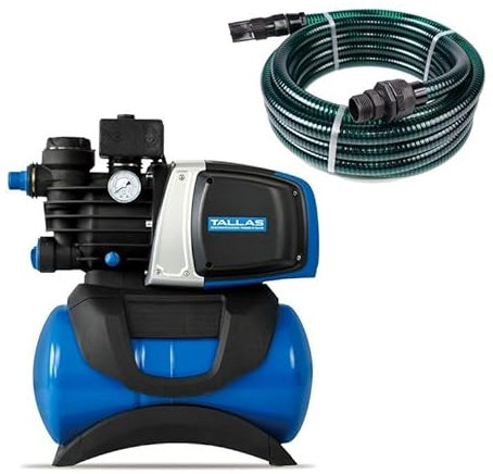 Tallas D-BOOST 850 con tubo di aspirazione – Impianto idrico domestico – 3.180 l/h – 850 W – Altezza di mandata 43 m – Accensione/spegnimento automatico – Filtro dell'acqua incluso