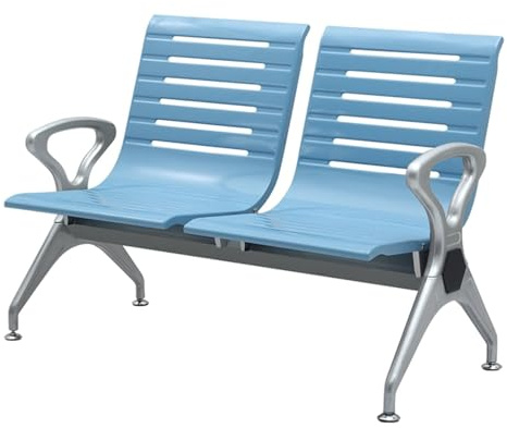 LXRHLIKG Banc de Salle D'attente 2 Places, Banc avec Structure Métallique avec Accoudoirs, Chaise d'accueil en Acier Laminé à Froid, pour Aéroport, Marché, Banque, Hôpital(Blue)