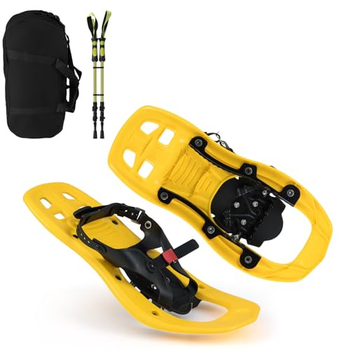 GOPLUS Raquetas de Nieve para Niños, Set de Raquetas de Nieve con Ayuda para Subir, Práctica Bolsa de Transporte y Bastones de Trekking, Resistentes hasta 35 kg, Accesorios para Excursiones