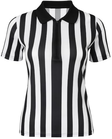 Randig Domartröja för Herr och Dam, Svart och Vit T-Shirt med Krage | Halv dragkedja, kort ärm, lätt snabbtorkande polyester, perfekt för sportevent, maskerad och roliga temafester året runt