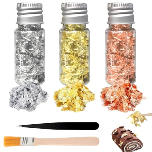 YIPFEN 3 Confezioni di Scaglie di Foglia d'oro commestibile, residui Decorativa Multifunzionale, Ideale per Cucina, Torte Mousse, Prodotti da Forno, Dolci, lavori Artigianali e Decorazioni