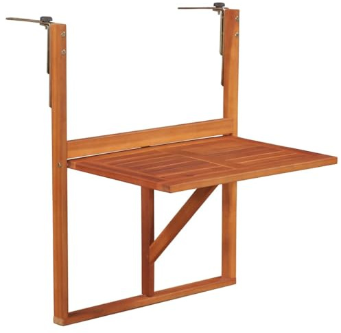 Tonture Tavolo sospeso da balcone in legno di acacia massiccio con finitura ad olio naturale, 64,5 x 44 x 80 cm, pieghevole e resistente alle intemperie, salvaspazio, per terrazza, veranda e uso