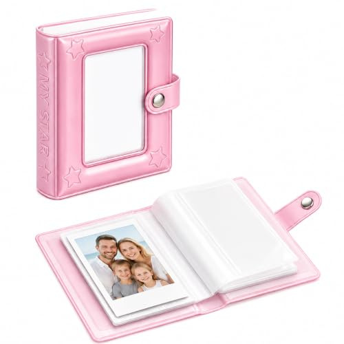 Mini Photocard Binder, Photocard Holder with Clear Display Window (Pink) | Portable Photocard Album with 20 Sheets, Card Collection Book for Photos, Tickets and Collectible Cards, PU Leather Cover