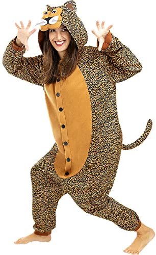 Funidelia | Disfraz de Leopardo Onesie para Hombre y Mujer Talla XL Animales, Desierto, Selva - Color: Marrón - Divertidos Disfraces y complementos para Carnaval y Halloween