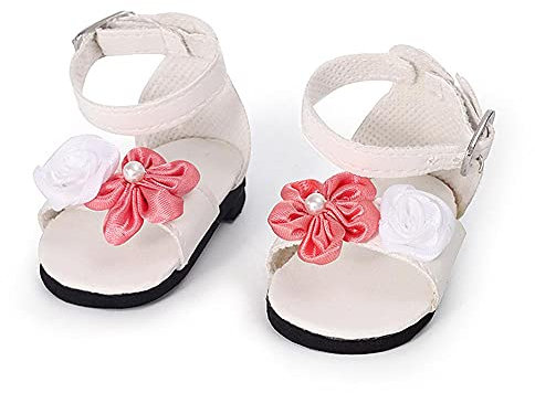 Hinleise Scarpe per bambole, sandali con fiori rossi e bianchi, accessorio per vestito da bambola da 45,7 cm