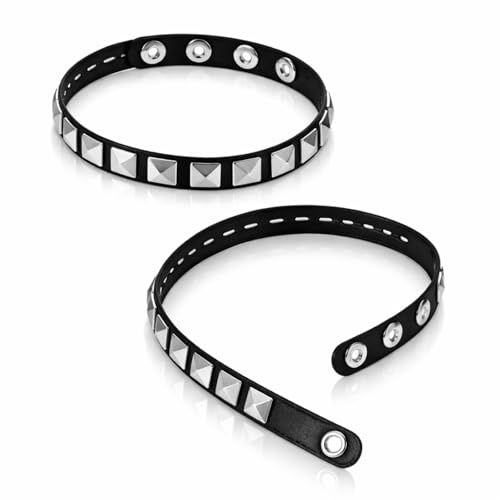 Jadive 2 Pcs Punk Leather Studded Choker Necklace Wristband Set Black