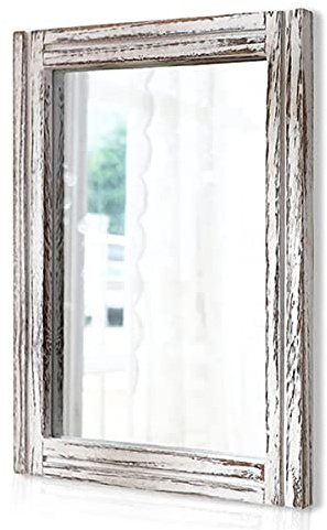 AAZZKANG - Specchio da parete con cornice in legno rettangolare, specchio rustico 50 x 40 cm, specchio decorativo in stile fattoria per camera da letto e bagno, per arredamento domestico, colore