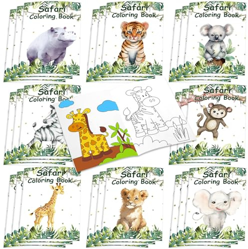 Honoson 24 Libros para Colorear de Animales de Safari Selva Bosque Recuerdos de Fiesta Mini Libro de Dibujo de Arte DIY Álbums de Colorear de Zoológico para Cumpleaños (Estilo Acuarela)
