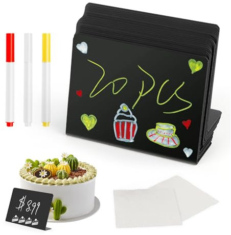 20 Stück Mini Kreidetafel, RISVOWO Kreidetafel Schilder Preisschilder, L-Form Buffet Schilder mit 3 Kreide und 2 Stoff, Kreidetafel Klein, Kreidetafel Aufsteller für Buffet Café Hochzeit