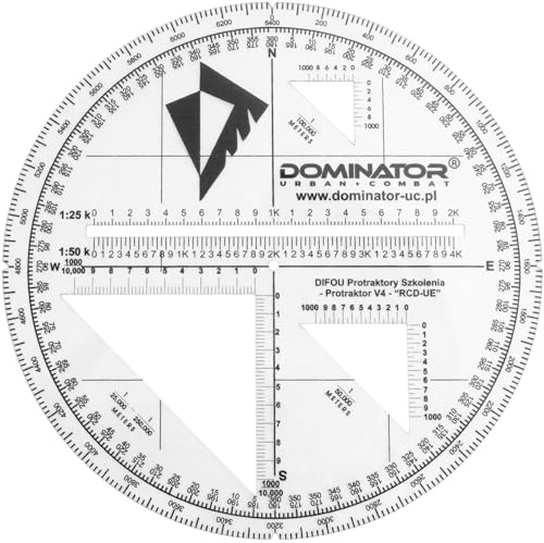 DOMINATOR URBAN COMBAT Rapporteur d'angle militaire tactique - Protracteur de cartes BW avec différentes échelles et échelles de distance V4