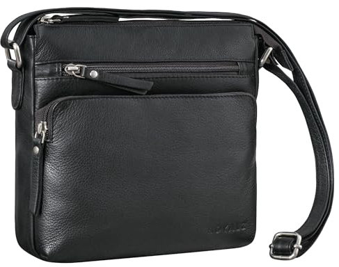 ROYALZ 'Michigan' Kleine Echtleder Umhängetasche Damen - Vintage Leder Handtasche für Frauen - Ledertasche klein perfekt als Ausgehtasche Freizeittasche City Freizeit, Farbe:Schwarz