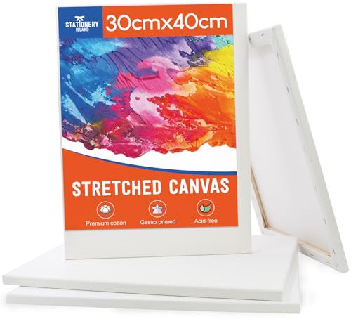 STATIONERY ISLAND 30x40cm Keilrahmen, 4 Stück Leinwand zum Bemalen, Künstler A3 Leinwände für Acrylfarben 280g/m², 100% Baumwolle, dreifach grundiert, weiße leinwand Set für Acryl und Ölfarben