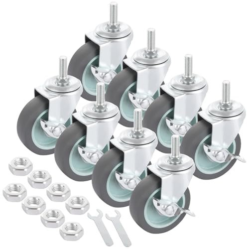 LOPYXBR 8PCS Caster Wheels 75mm Heavy Duty Locking Metal Swivel Trolley Furniture Casters, Threaded Stem Caster for Workbench, Trailer Jack
