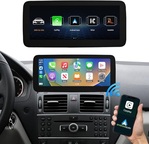 Road Top 12.3 Pulgadas de Pantalla táctil de Coche inalámbrico CarPlay Android Auto para Mercedes Benz Clase C W204 2008-2010 Año con NTG4.0 Sistema, Soporte de Navegación, Mirrorlink