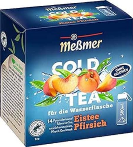 Meßmer Cold Tea Eistee Pfirsich | Für die Wasserflasche | ohne Zucker | ohne Kalorien | Alternative zu zuckerhaltigen Getränken wie Limonade oder Saft | 14 Pyramidenbeutel (Packung mit 6)