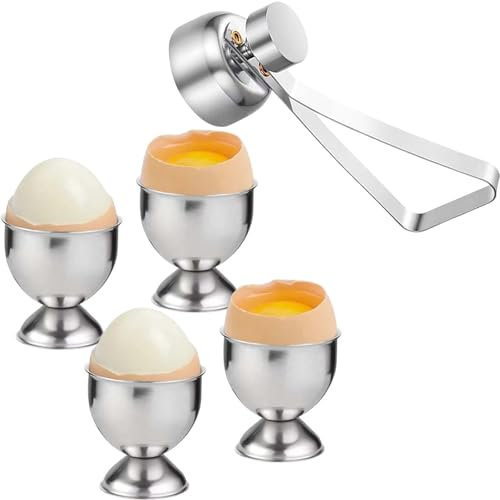 5 Piece Set Egg Cups, Egg Cups Eggs Separator Cracker Breakfast Tray Egg Cup Holder Egg Cracker Opener Remover for Raw/Hard Soft Boiled Eggs (4 Pcs & 1 Egg Opener)