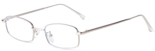 Laurinny Rectangle Blue Light Blocking Glasses for Women Men Narrow Clear Lens Metal Frame Eyeglasses Computer Glasses(Silver)