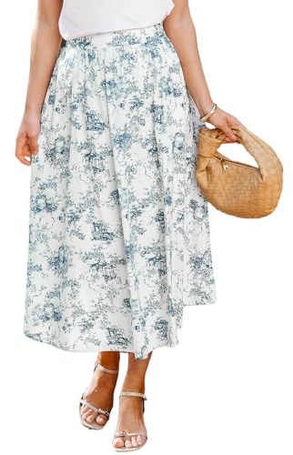 CUPSHE damkjol bomull hög midja fransk landsbygd toile maxikjol, Blå blommig, M