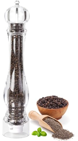 LHS 12 Inch Pepper Mill Grinder Salt Grinder, Arcylic Peppercorn Grinders with Adjustable Coarseness-Clear